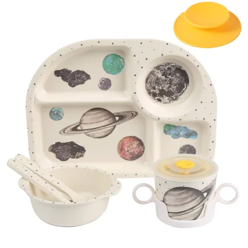 Miniatura 20 de shopwithgreen - Juego de 7 piezas de bambú para niños - Vajilla para niños - Plato, tazón, taza, cuchara, tenedor, vajilla para comida, vajilla