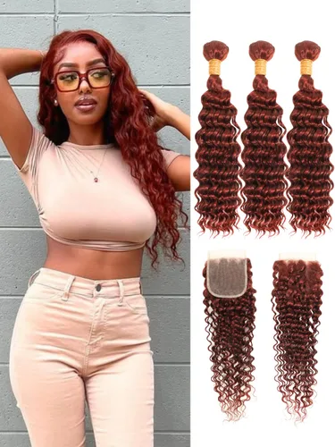Miniatura 16 de P4/27 Cabello Humano Solitario de Onda Profunda con Reflejos Rubios Miel, 12A 100% Tejido Brasileño Virgen Ondulado Grueso con Mechas Ombre Marrón