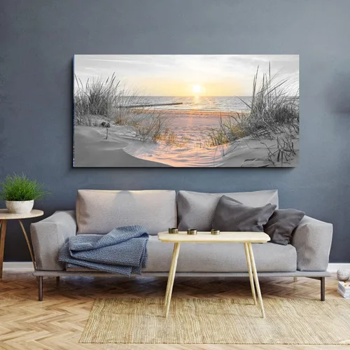 Miniatura 5 de Yxbhhym - Arte de pared en blanco y negro con temática de puesta de sol en la playa, decoración costera para la habitación, imagen del océano