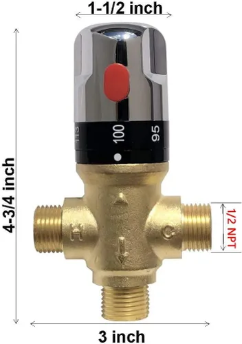 Miniatura 3 de Válvula mezcladora termostática,Válvula mezcladora de ducha con conexiones macho 1/2 NPT,Válvula de control constante de temperatura del agua,Latón