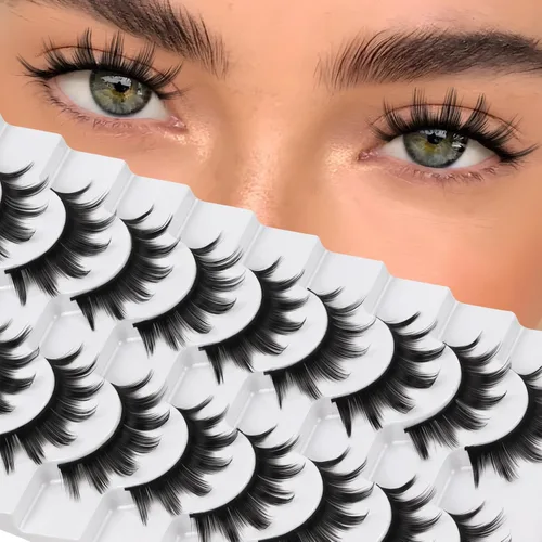 Miniatura 20 de Veleasha Pestañas rusas postizas con banda transparente que parecen extensiones de pestañas, tiras de pestañas con curvatura D, paquete de 10 pares