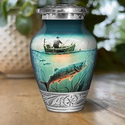 Miniatura 3 de Urna de pesca para cenizas humanas Recuerdo conmemorativo funerario hecho a mano Urna de cremación decorativa para mujeres y hombres