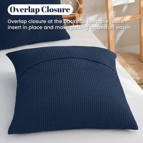 Miniatura 5 de PHF - Fundas de almohada 100% algodón con tejido gofre europeo, 26 x 26 pulgadas, sin relleno, paquete de 2 unidades, elegantes fundas decorativas