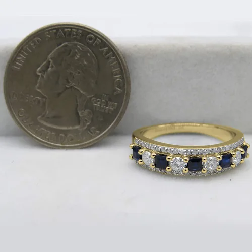 Miniatura 13 de Dazzlingrock Collection Anillo de boda de 9 piedras de zafiro azul princesa y diamante blanco redondo de 0.098 in cada uno en oro de 14 quilates