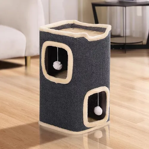 Cat Villa - Casa para gatos, casa para gatos, suave y duradera, de varios niveles, acogedora torre de sisal para gatos con poste rascador, nido de