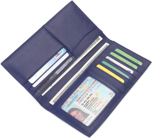 Miniatura 5 de GintaXen Cartera larga delgada de cuero con bloqueo RFID, Azul, Slim