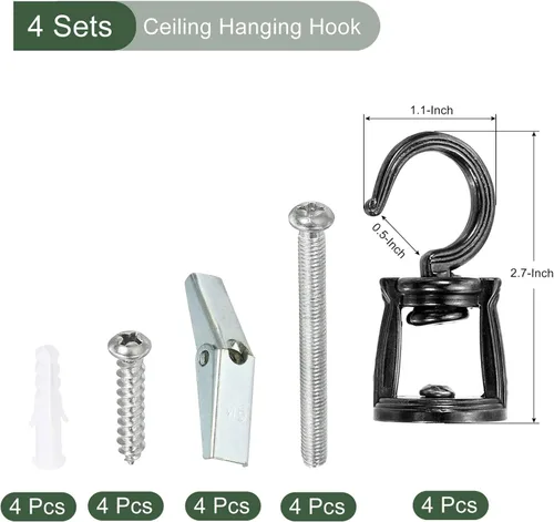 Miniatura 2 de YOKIVE Juego de 4 ganchos para colgar en el techo, gancho giratorio con tornillos de montaje para plantas colgantes, ideal para oficina, hogar, uso
