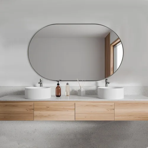 ANDY STAR Espejo Ovalado Cromado Inoxidable para Baño, Espejo de Tocador Ovalado de 24x40 para Pared, Espejo de Níquel Pulido para Baño en Marco de