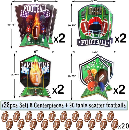 Miniatura 2 de Centros de mesa de fiesta de fútbol Juego de decoración de fiesta de fútbol 3D de 28 piezas Suministros para fiesta de cumpleaños de fútbol