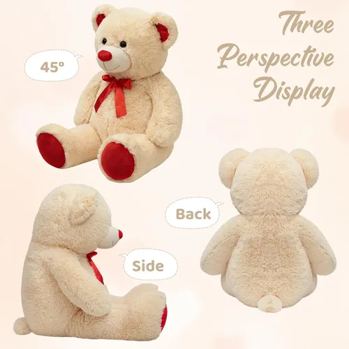 Miniatura 6 de Enorme Oso de Peluche Animal de Peluche Oso de Peluche Gigante con Lazo de Cinta Roja Juguete de Peluche de Día Regalo para Novia y Niños 36 Beige
