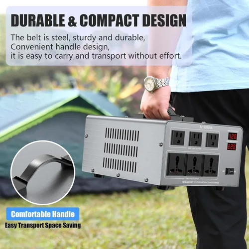 Miniatura 6 de Transformador convertidor de voltaje de 5000 W, elevador y descendente, 110 V/120 V a 220 V/240 V, reconocimiento automático de voltaje, convertidor
