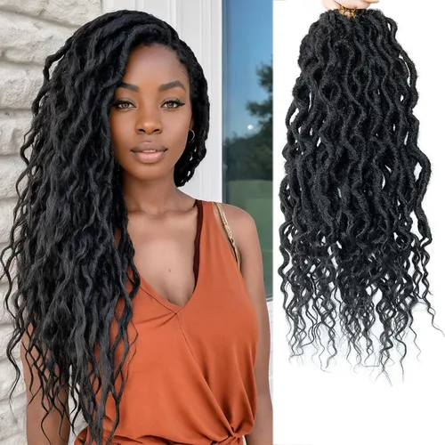 Miniatura 30 de Rastas sintéticas de ganchillo trenzadas, trenzas bohemias de 24 pulgadas, rastas sintéticas ombré, cabello trenzado afro rastas 1B