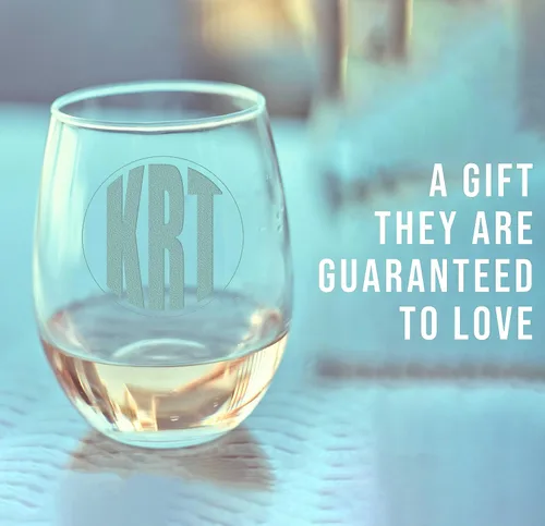 Miniatura 2 de Copa de vino personalizada sin tallo, grabada para el Día de la Madre, monograma circular, copa de vino personalizada para mamá, copas de vino