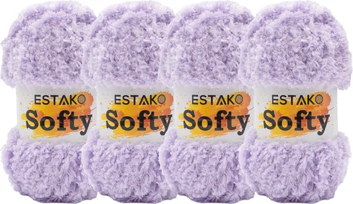 Miniatura 7 de Estako Softy 100% Poliéster Esponjoso Suave Grueso Peso #5 Hilado para Crochet y Tejido 3.52 oz (100 gr) 98 Yds (90 m) (9110 - Blanco)