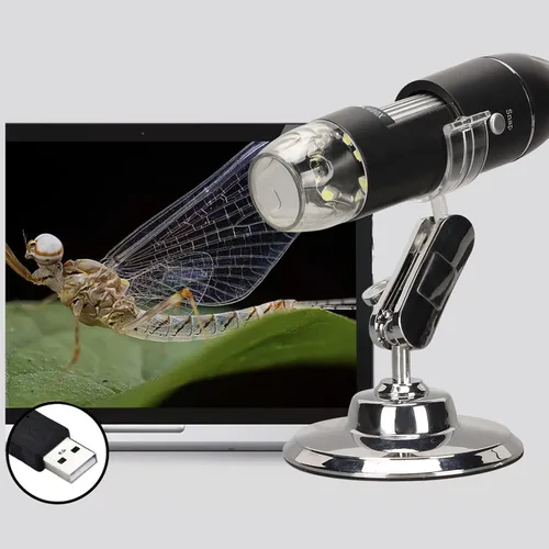 Miniatura 6 de Microscopio digital USB 50X a 1600X, cámara endoscopio de aumento con 8 LED, microscopio portátil de mano con soporte para Android