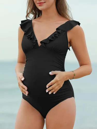 Miniatura 5 de Summer Mae Traje de baño de maternidad con cuello en V traje de baño de una pieza con volantes y cordones