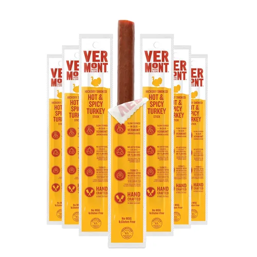 Vermont Smoke & Cure - Snack de proteína de pavo picante y caliente - Snack de carne portátil para adultos y niños - Palitos de pavo con chile