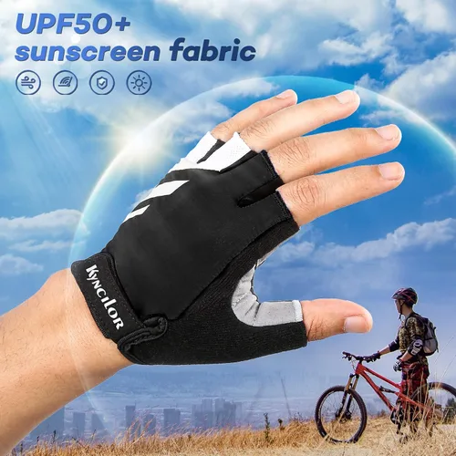 Miniatura 4 de KynciLOR Guantes de ciclismo acolchados sin dedos con protección UV, guantes de MTB y bicicleta de carretera para hombres y mujeres para correr