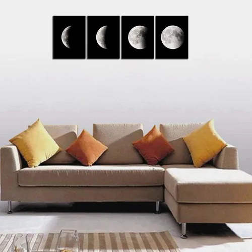 Miniatura 5 de Wieco Art Eclipse of the Moon - Impresiones en lienzo modernas para decoración de pared para sala de estar, imágenes abstractas en blanco y negro a