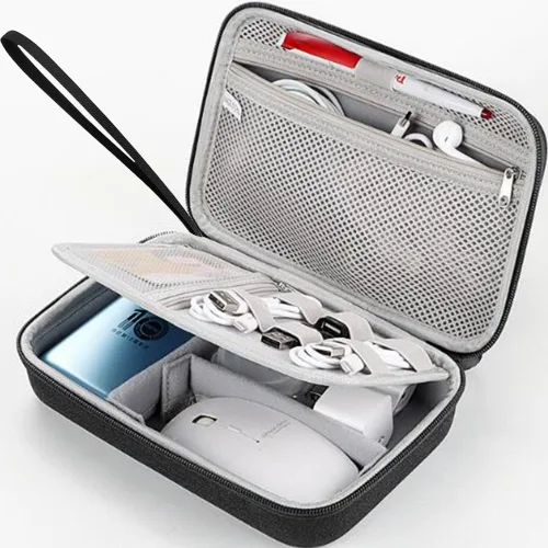 Miniatura 3 de Organizador electrónico duro Estuche de viaje Accesorios electrónicos Bolsa organizadora Bolsa de doble capa Caja a prueba de golpes para MacBook