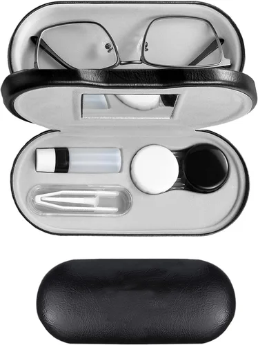 MUDOR Funda 2 en 1 para lentes de contacto, kit de viaje para lentes de contacto de doble cara, incluye herramienta de extracción con pinzas, diseño
