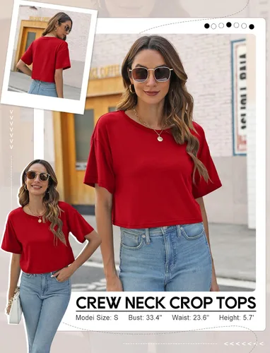 Miniatura 4 de TICTICMIMI Camisetas cortas de verano para mujer, manga corta, cuello redondo, camisetas básicas sin botones