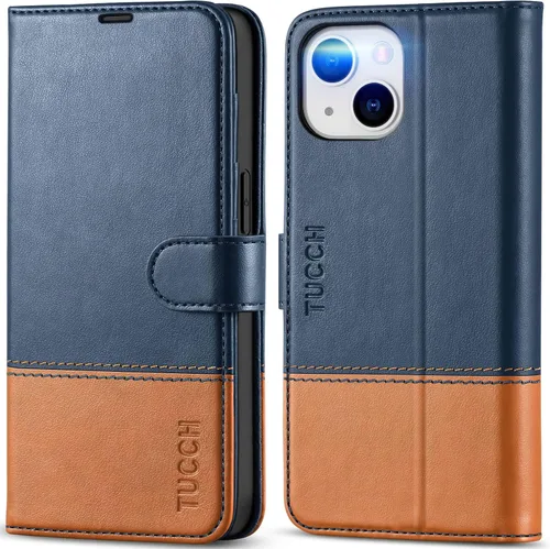 Miniatura 18 de TUCCH Funda tipo billetera para iPhone 14, [Bloqueo RFID] [4 ranuras para tarjetas] Funda protectora interior de TPU, funda abatible magnética