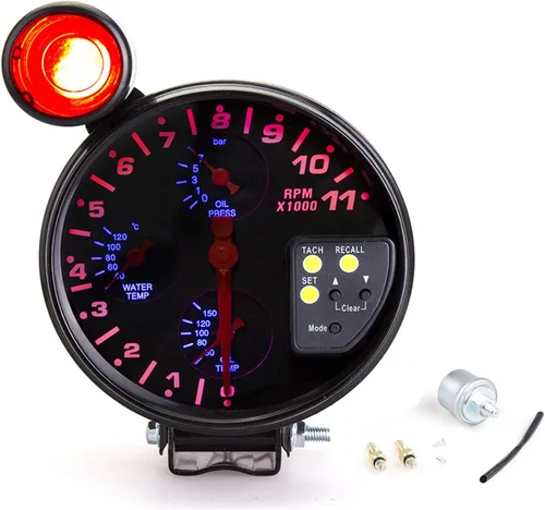 Tacómetro, tacómetros de repuesto automotriz de 5 pulgadas, 12 V, 0-11000 RPM con luz de cambio, medidor de presión de temperatura de aceite/agua,