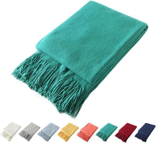 Miniatura 20 de Homiest - Manta decorativa de punto con flecos, manta ligera y suave tejida de acrílico con borlas para sofá, sillón, cama