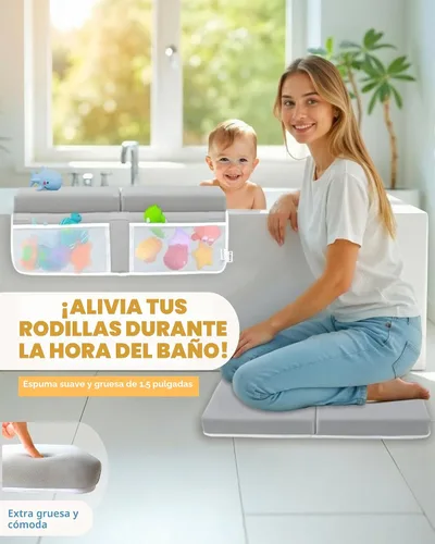 Miniatura 2 de Cómodo juego de rodilleras y coderas de baño para bebé, almohadilla gruesa de espuma viscoelástica con soporte para el codo, cojín de bañera