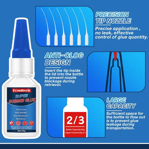 Miniatura 5 de Pegamento de goma de 1.06 oz, súper pegamento para goma, adhesivo instantáneo transparente para neumáticos, zapatos, cinturón, suelas, mangueras