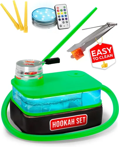 Miniatura 10 de Set portátil de cachimba con todo incluido - Set portátil de cachimba negro para viajes con bolsa plana para cachimba - Kit de cachimba