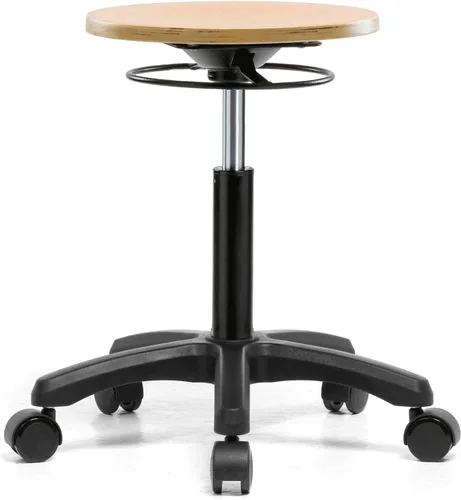Taburete neumático con ruedas de madera percha, anillo de ajuste completo y ruedas para pisos de madera o azulejos, altura del escritorio