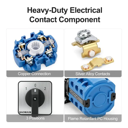 Miniatura 6 de Baomain Interruptor de cambio rotativo, 20A 3 posiciones, selector de leva de 8 terminales con selección de circuito 1-0-2, certificado UL