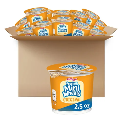 Kellogg's Frosted Mini-Wheats Tazones de Cereal para el Desayuno, Cereal Alto en Fibra, Bocadillos para Niños, Original, Caja de 30oz (12 Tazones)