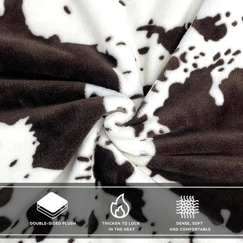 Miniatura 6 de Manta con estampado de vaca para sofá cama, mantas y mantas suaves de vellón mullido, decoración del hogar occidental marrón y blanco, para todas