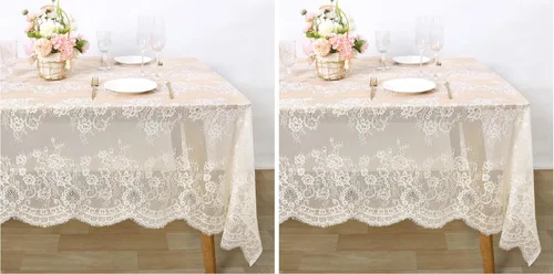Miniatura 8 de Fanqisi Mantel de encaje azul de 5 piezas de 60 x 120 pulgadas, manteles de encaje clásico para boda, cubierta de mesa de fiesta para despedida