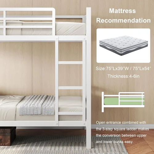 Miniatura 6 de Feonase - Litera de camas individuales con escalera, de metal, con barandilla alta, con soporte de listones de metal resistente, sin ruido, no Negro