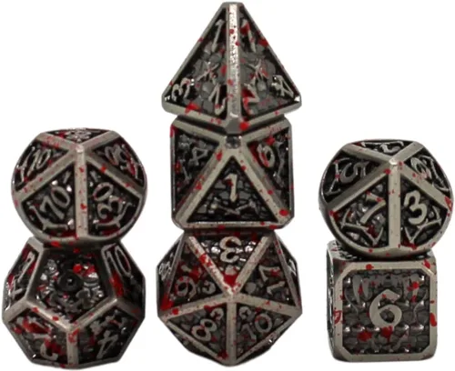 Miniatura 15 de Juego de dados de metal con escamas de dragón en color negro con caja de exhibición, perfecto para juegos, equilibrio adecuado y distribución