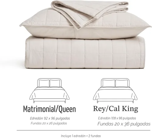 Miniatura 8 de EVERGRACEHOME Juego de Ropa de Cama Acolchado con Puntada de Caja de 100% Algodón Tamaño Queen 3 Piezas, Cobertor Lavado como Prenda Ligero Suave