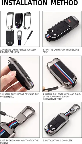 Miniatura 8 de Funda protectora de metal para llavero con llavero para Chrysler 300C Jeep Grand Cherokee 2011-2016 COMPASS 2011-2019 Cromo 3 Botones