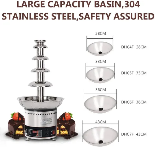 Miniatura 3 de Máquina de fuente de chocolate de 5 niveles, máquina eléctrica grande para fondue de chocolate, acero inoxidable, ideal para dulces, frutas, nueces