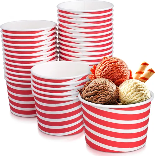 Vasos de helado de papel premium, paquete de 50 tazas desechables de postre de 8 onzas para fiesta de yogur helado caliente y frío, 8 onzas