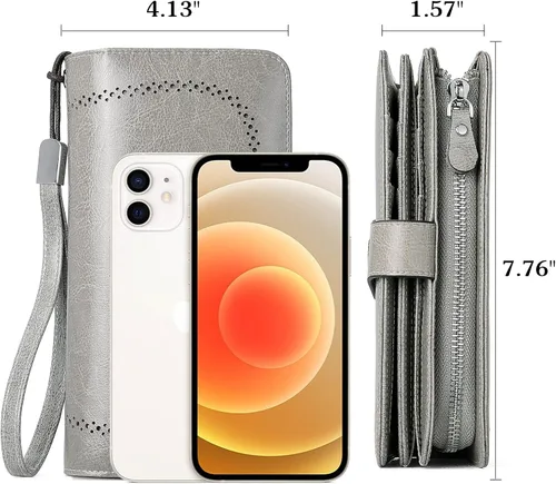 Miniatura 4 de BOSTANTEN Cartera de cuero genuino para mujer, de gran capacidad, cartera de mano con bloqueo RFID