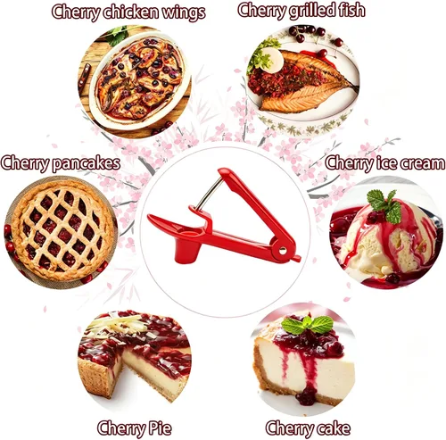 Miniatura 6 de Cherry Pitter - Makmzoon - Cortador de cerezas de acero inoxidable para hacer mermelada de cereza (rojo)