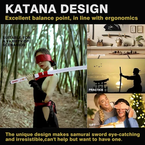 Miniatura 5 de Espada Katana Japonesa Samurai Hecha a Mano con Saya de Madera de Rayskin Dura, Puede Cortar Bambú