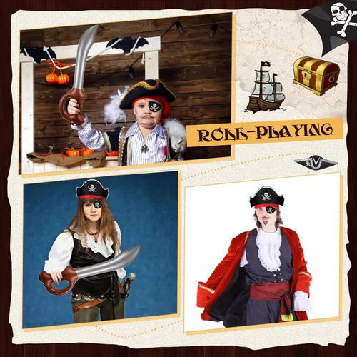 Miniatura 3 de Charniol Juego de fiesta pirata de fieltro, sombreros de pirata, parches para ojos de pirata, espadas inflables, carnaval, suministros de fiesta