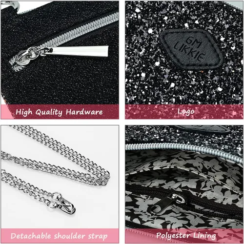 Miniatura 6 de Bolso de mano con bandolera GM LIKKIE para mujer, bolso de noche con purpurina, bolso de mano de lentejuelas para bodas y fiestas Glitter, Sequin