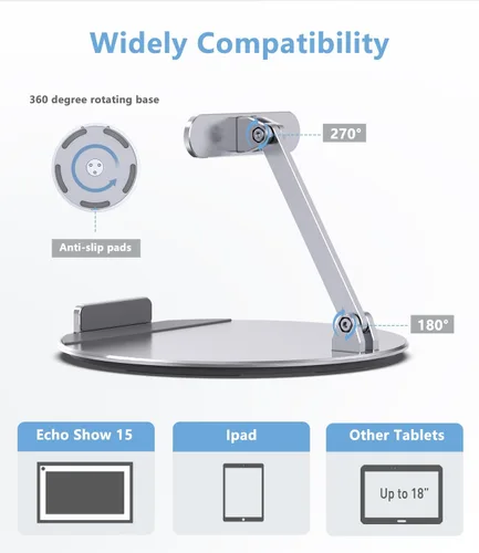 Miniatura 2 de Almoz Echo Show - Soporte giratorio e inclinable de 15, de aluminio Echo 15 con base giratoria de 360 grados, ángulo de visión ajustable, soporte