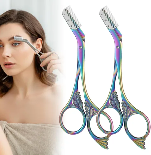 Miniatura 9 de Tijera recortadora de cejas con peine, tijeras de cejas para mujeres, cortador de cejas de precisión de acero inoxidable, herramienta de maquillaje